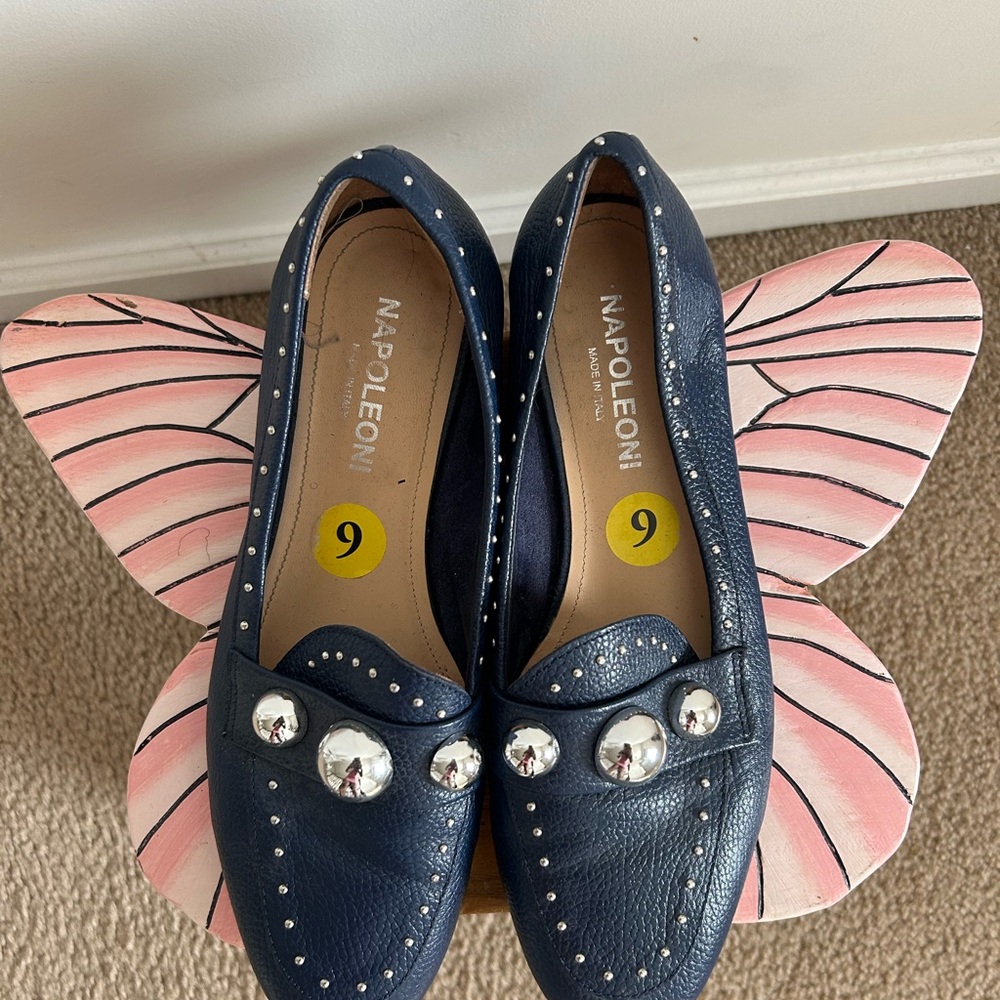 Navy Blue Studded Loafers